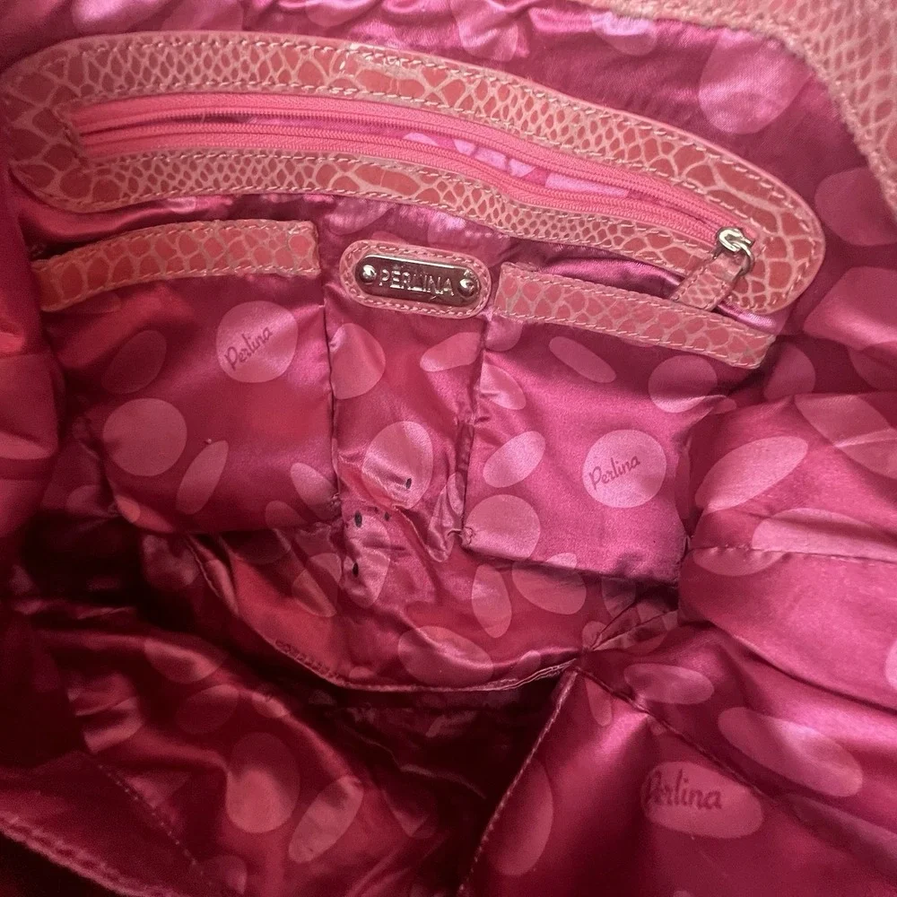 PERLINA Snake Pattern Pink  Leather Shoulder Hobo Tote Cross Body Purse